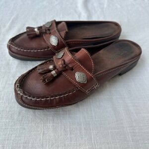 Dexter Vintage Brown Leather Mules Western Slides Tassel Women's 6